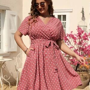 SHEIN Pink Polka Dot Midi Dress